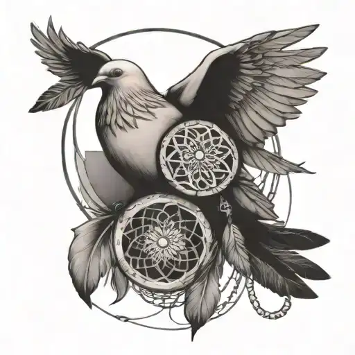 Dove Carrying A Dream Catcher