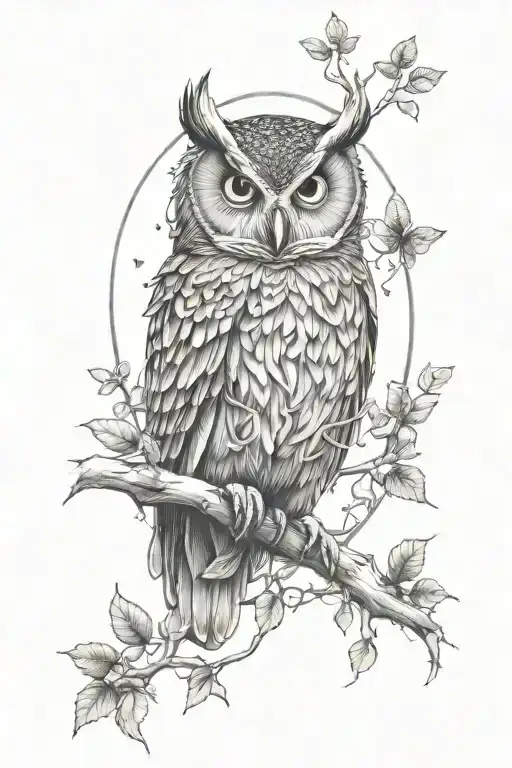 Owl Surrounded By Forrest Themed Half Sleeve
