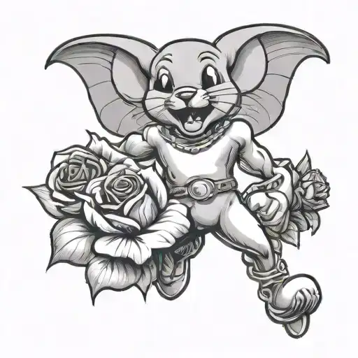 Mighty Mouse Flying Holding Rose And Dynamite