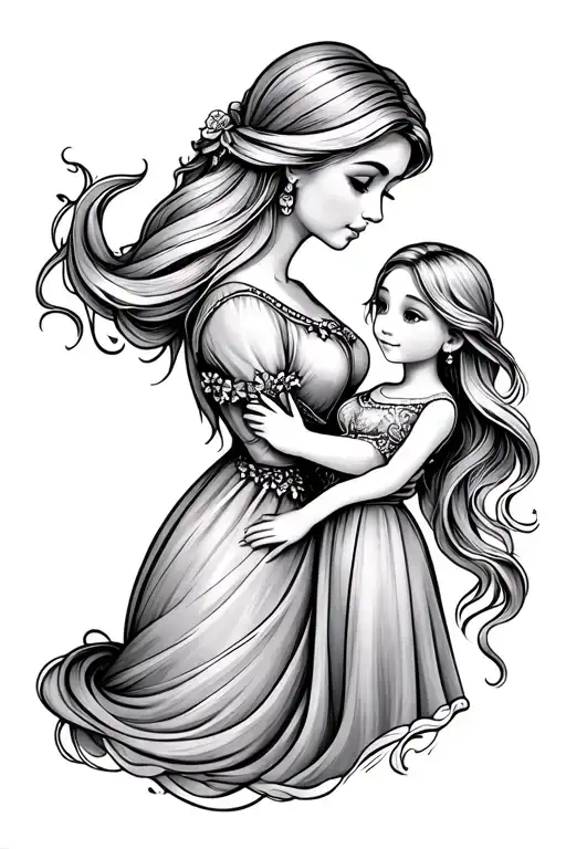 Mother Daughter Tattoo Rapunzel Theme Simple