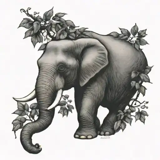 Elephant Eating Leaves From A Tree