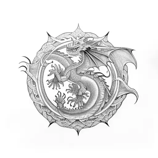 Dragon Surrounded By Intricate Lotus Flower Patterns