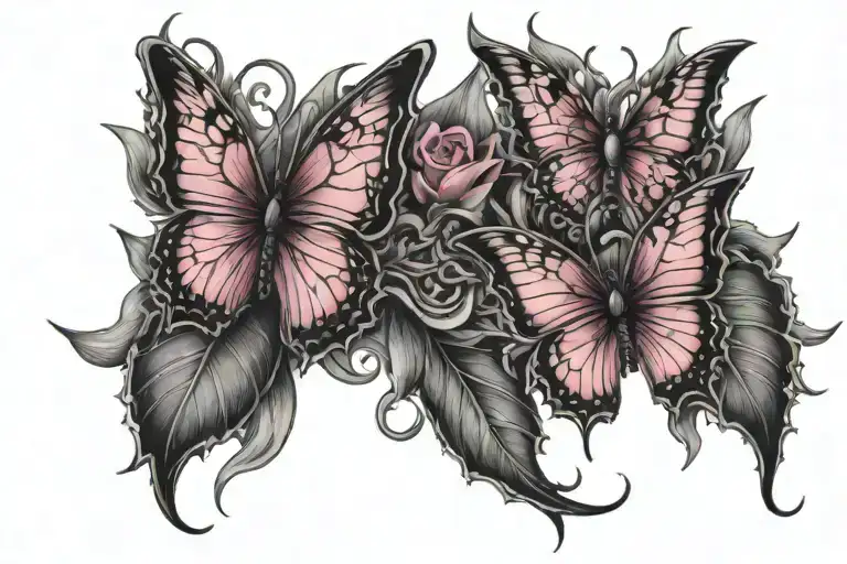 Gothic Shapes With Pink Thorns And Butterflies