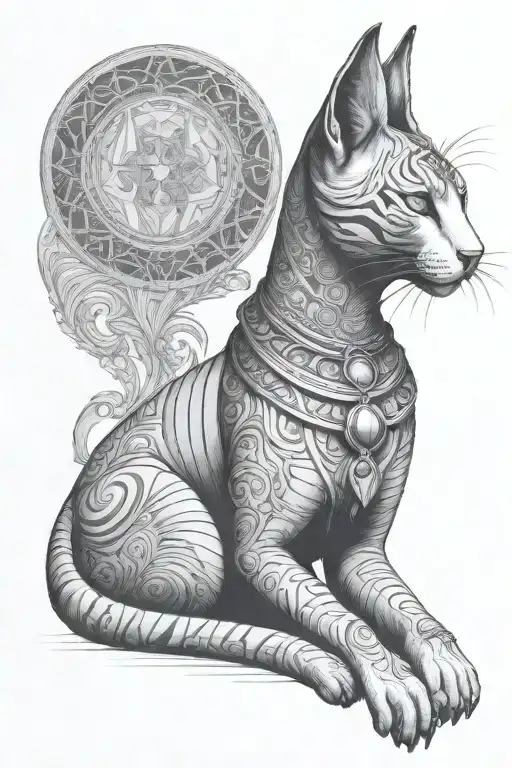 Bastet Side Sitting Female Full Body Drawing