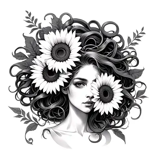 Medusa With Sunflowers In Her Snake Hair