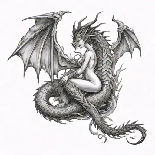 Full Open Dragon With A Beautiful Lady