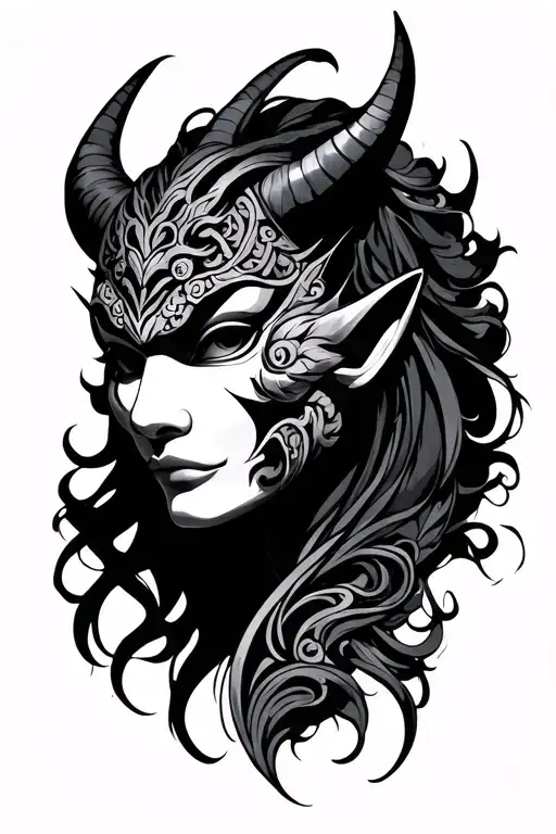 Half Oni Mask With Female Head