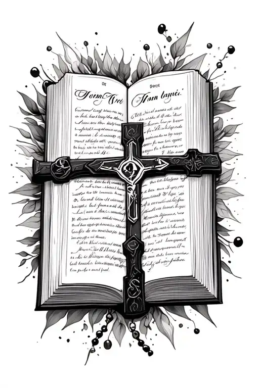 Open Bible With Writing And Rosary