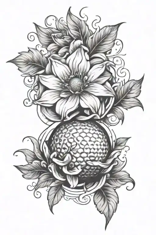 Flower Tattoo With Golf Ball