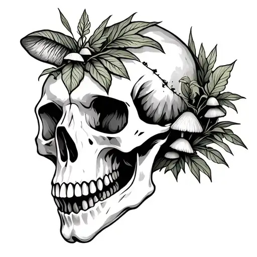 Animal Skull With Plants And Mushrooms