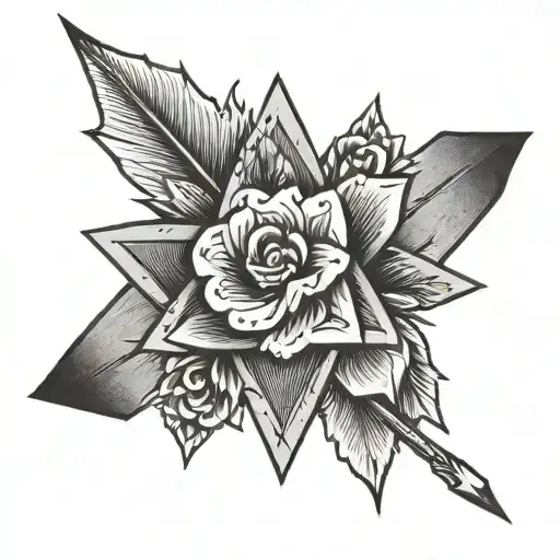 A Minimalist Arrow With Arrowhead With Flower And Fire