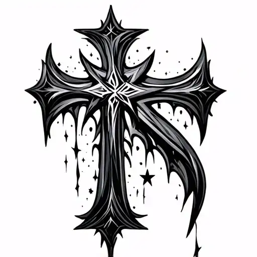 Solid Black Cross With Stars Scattered