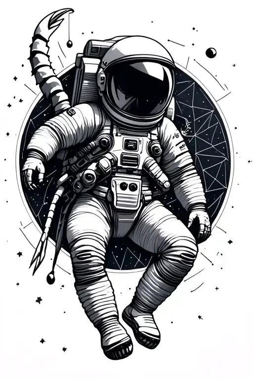Astronaut Floating In Space With Geometric Zodiac Scorpio Background