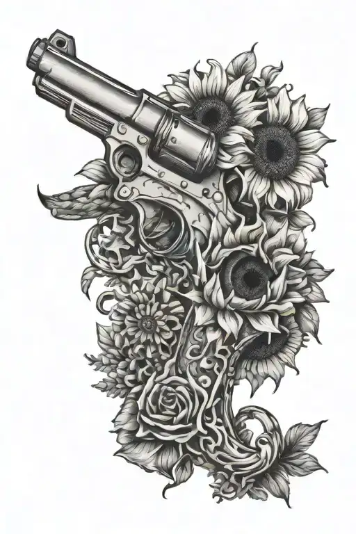 Gun Made Of And Anchor And Dumbells Wrapped In Sunflowers