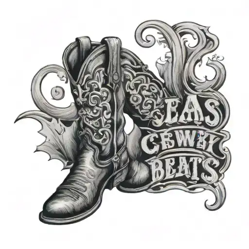 Pair Of Jeans With Cowboy Boots With Spelling Above Spelling Out Jeans