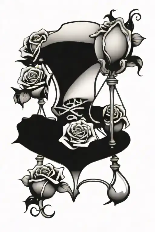 Hourglass Intertwined With Hearts Skulls And Roses
