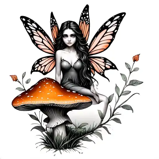 Gothis Fairy With Mushroom Fairy Sitting