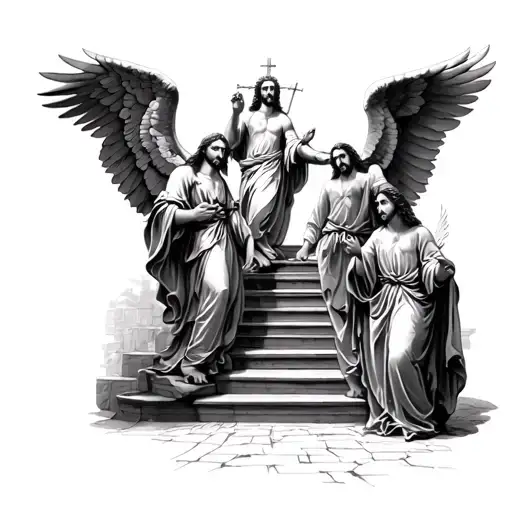 Christian Angels Dichtung Demons Above Them Is Jesus And The Stairway To Heaven