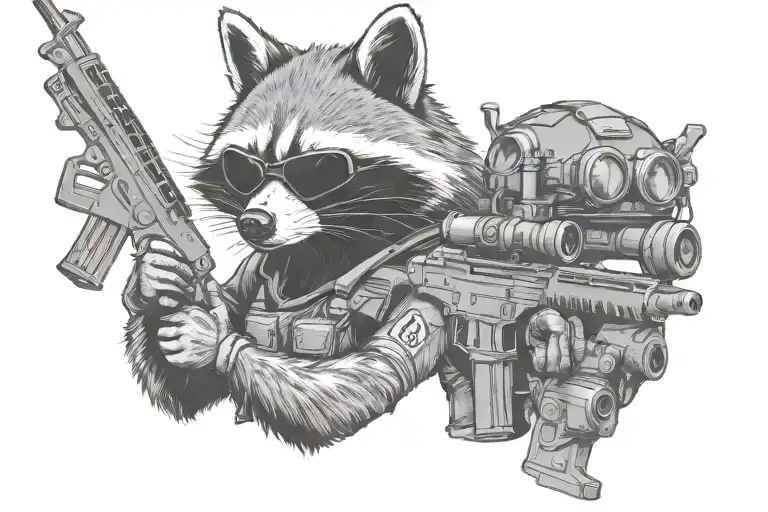 Tactical Raccoon Holding Gun And Wearing Helmet With Night Vision Goggles