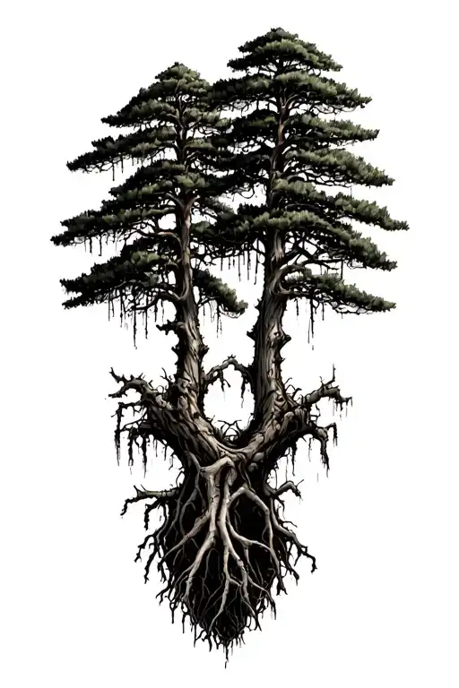 Two Cypress Tree With Spanish Moss Swamp Bones For Roots