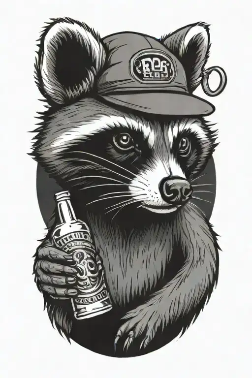 Angry Raccoon Drinking Beer Bottle