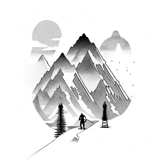 A Backpacker Silhouette Surrounded By Mountain Landscapes