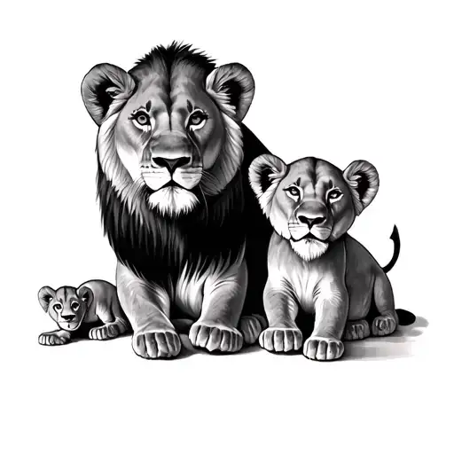 Lioness Tattoo And 4 Lion Cubs