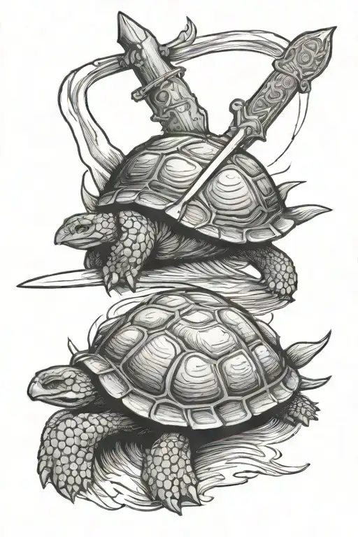 Tarot Card With Turtle Holding Commando Dagger