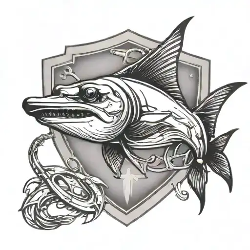 Black Hammerhead Fish On A Shield Background