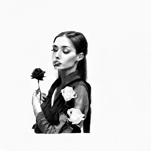 A Woman Smelling A Rose