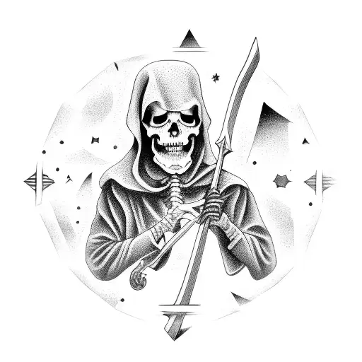 Grim Reaper Holding A Scythe Made Of Constellations