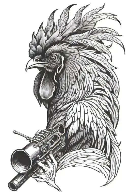 A Rooster Artist Painting A Colorful Mural With Musical Instruments Incorporated