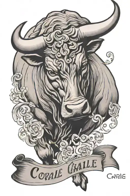 Name Coralie With An Image Of A Bull On The Forearm Of A Man