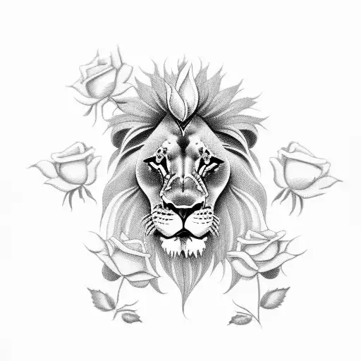 Lion With Roses And Illuminati And Pegions