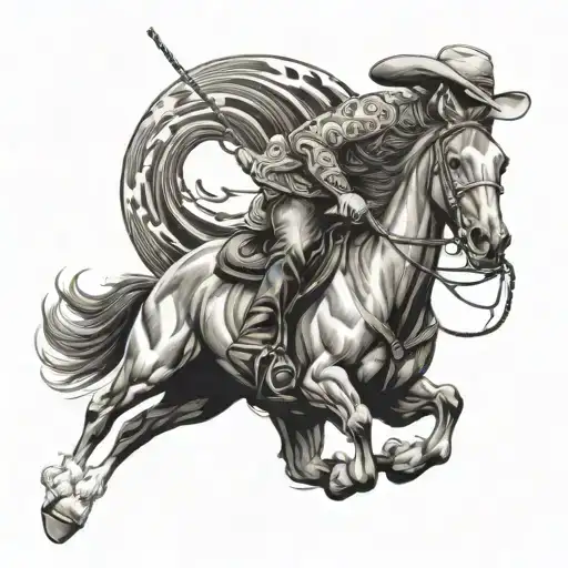 Japanese Full Sleeve Of A Cowboy Roping A Wave