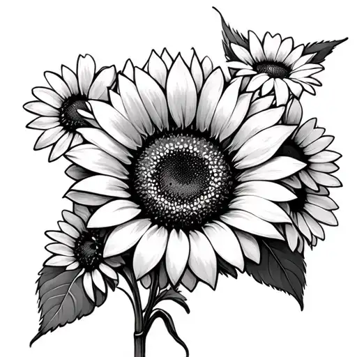 Black And White Sunflower And Daisy Bouquet