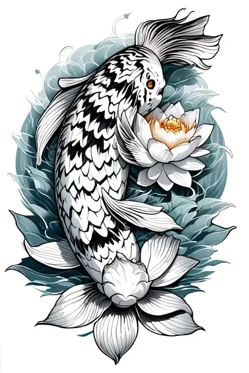 Japanese Koi Fish With Lotus And Tiger