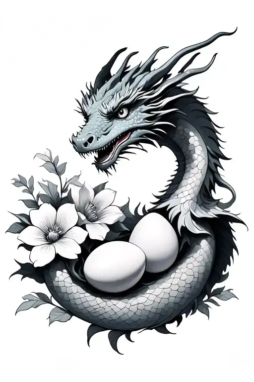 Dragon With Flowers And Eggs Representing Each