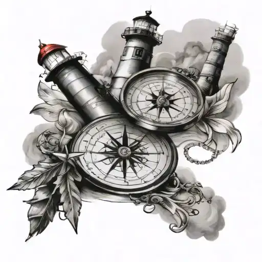 Lighthouse Compass Coordinates Written Underneath Dainty