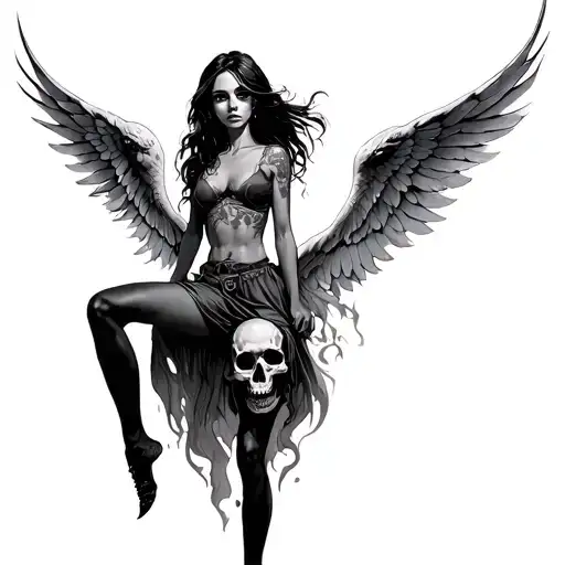 Hot Girl Overcoming Skulls And Pegasus Wings