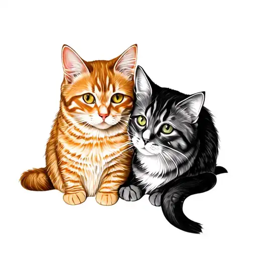 Orange Cat And Grey Cat Fine Line