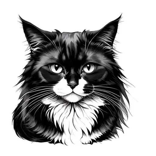 Outline Of A Longhaired Tuxedo Cat Sitting