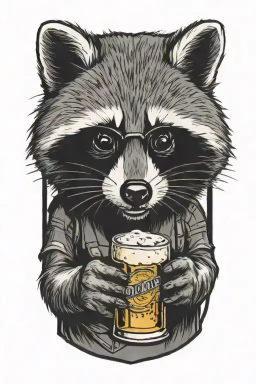 Raccoon Drinking Beer