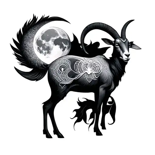 Zodiac Pisces And Goat With Moon