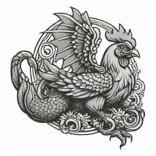 Cute Chicken Riding A Dragon