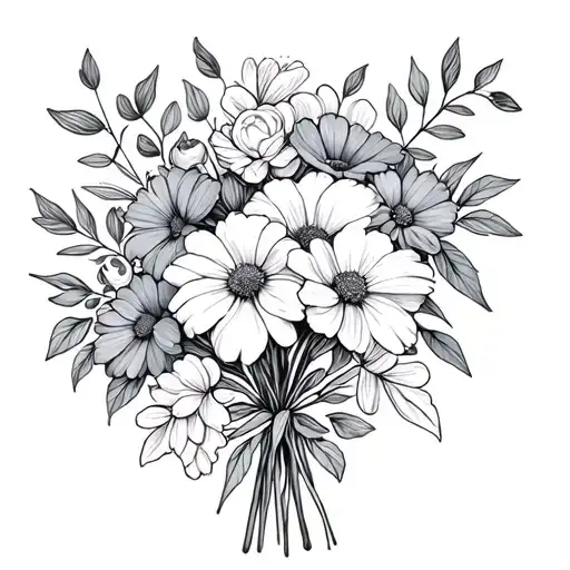 Fine Line Birth Flower Bouquet February June April July September