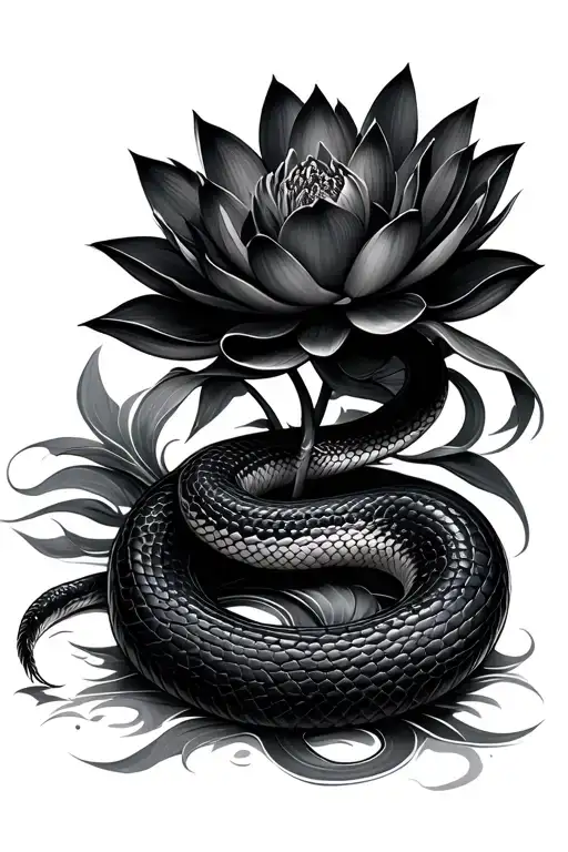 Black Snake With Black Lotus Flowers