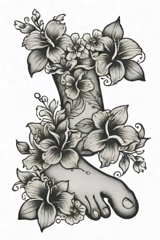Footprint With Hawaiian Flowers