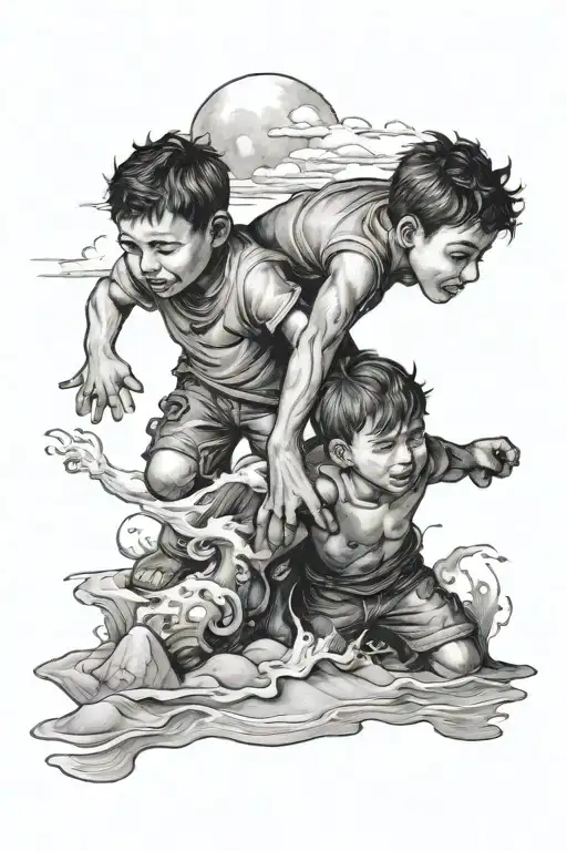 2 Brothers Playing Holding In The Beach