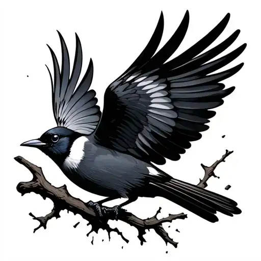A Magpie Bird Bout To Fly Off From A Branch That Is Breaking